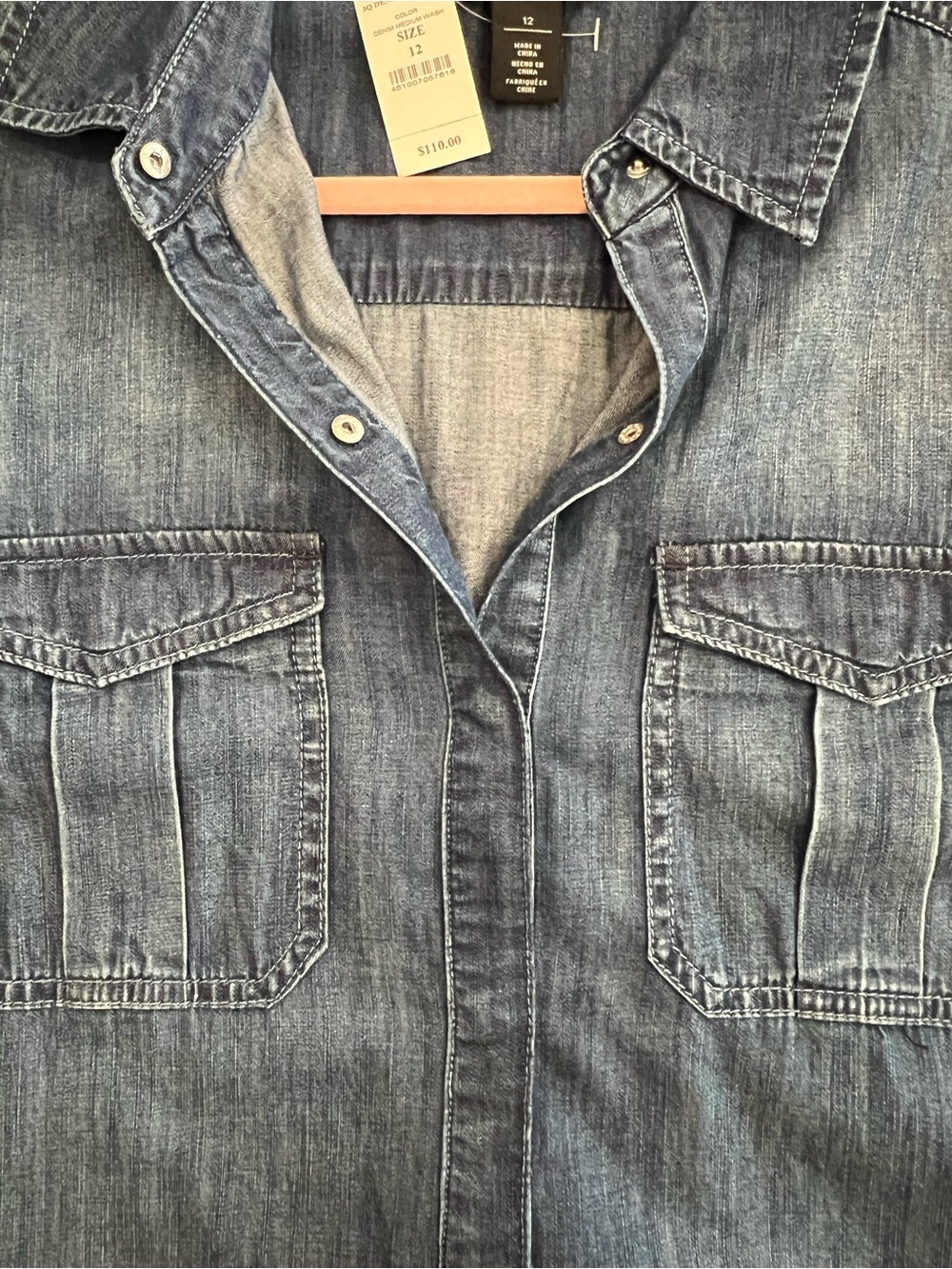 White House Black Market Denim Shirt Dress Size 12 Medium Wash Pockets NWT - Picture 10 of 10